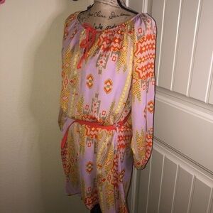 Chelsea & Violet High Low Lavender, Orange & Yellow Aztec Print Dress Size M